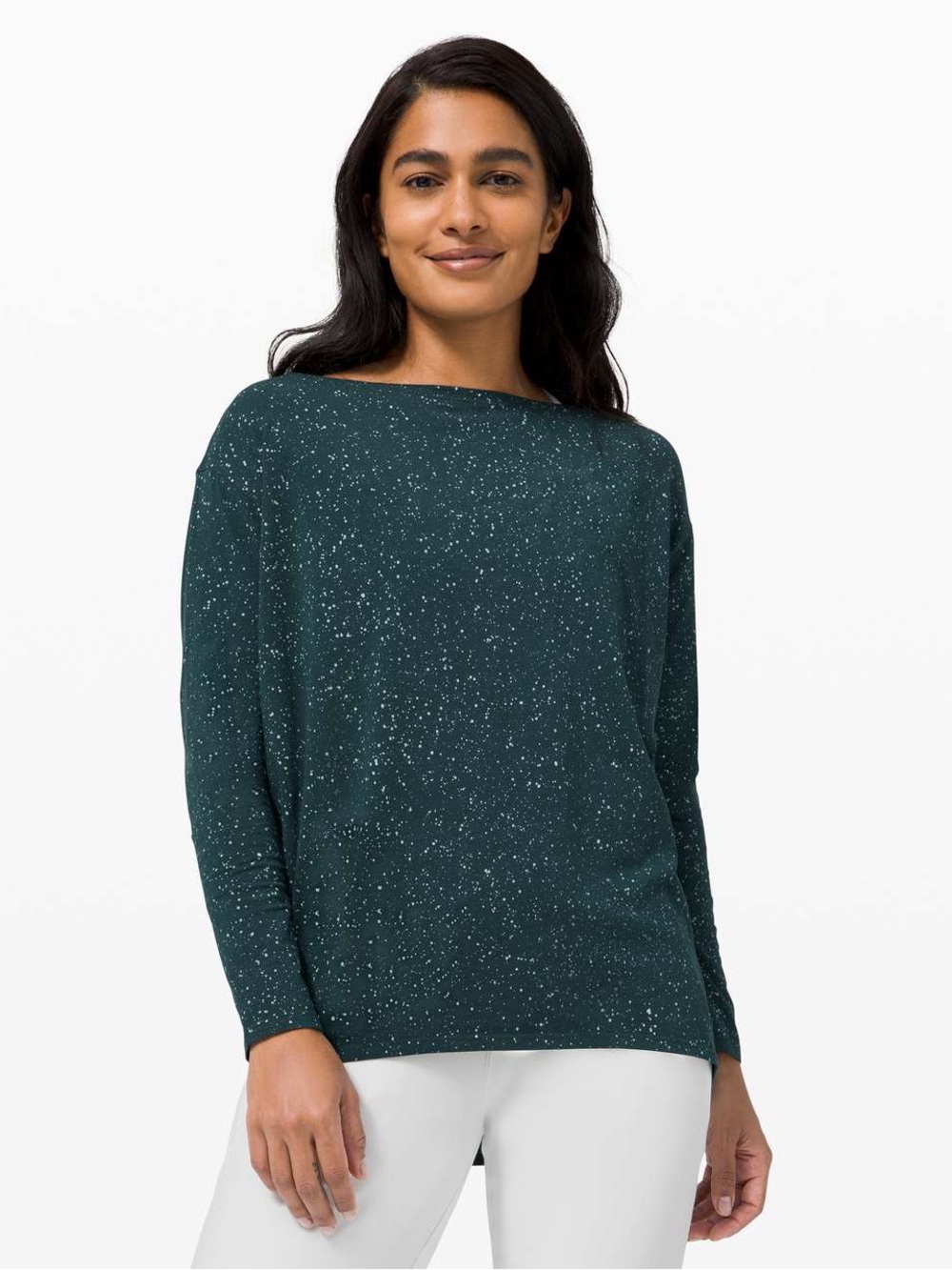 lululemon athletica Dark Green Speckled Boatneck Long Sleeve Top